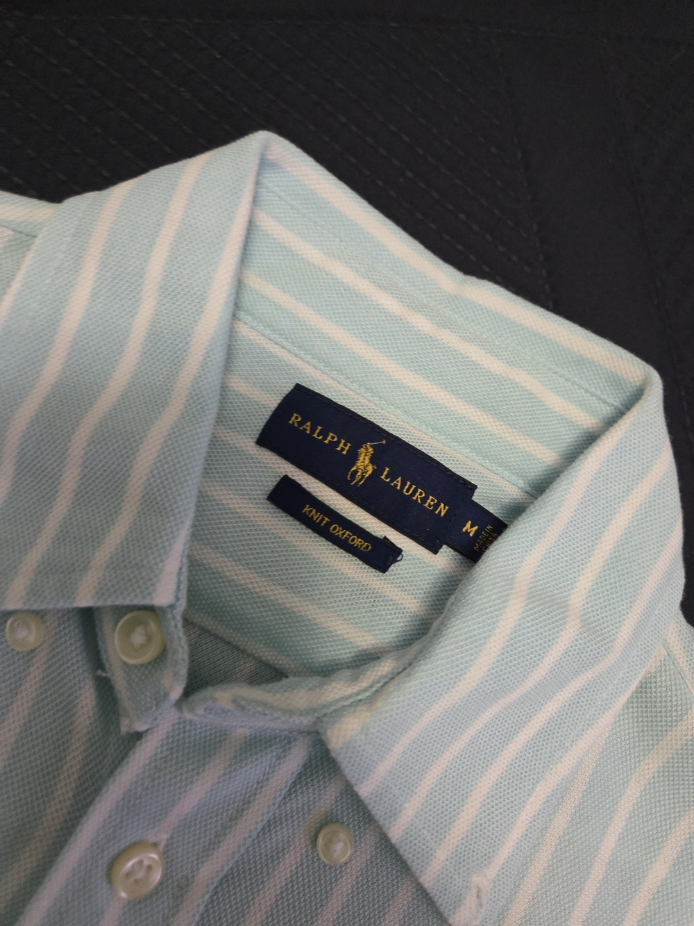 Ralph Lauren Men's Light Blue & White Striped Knit Oxford Shirt